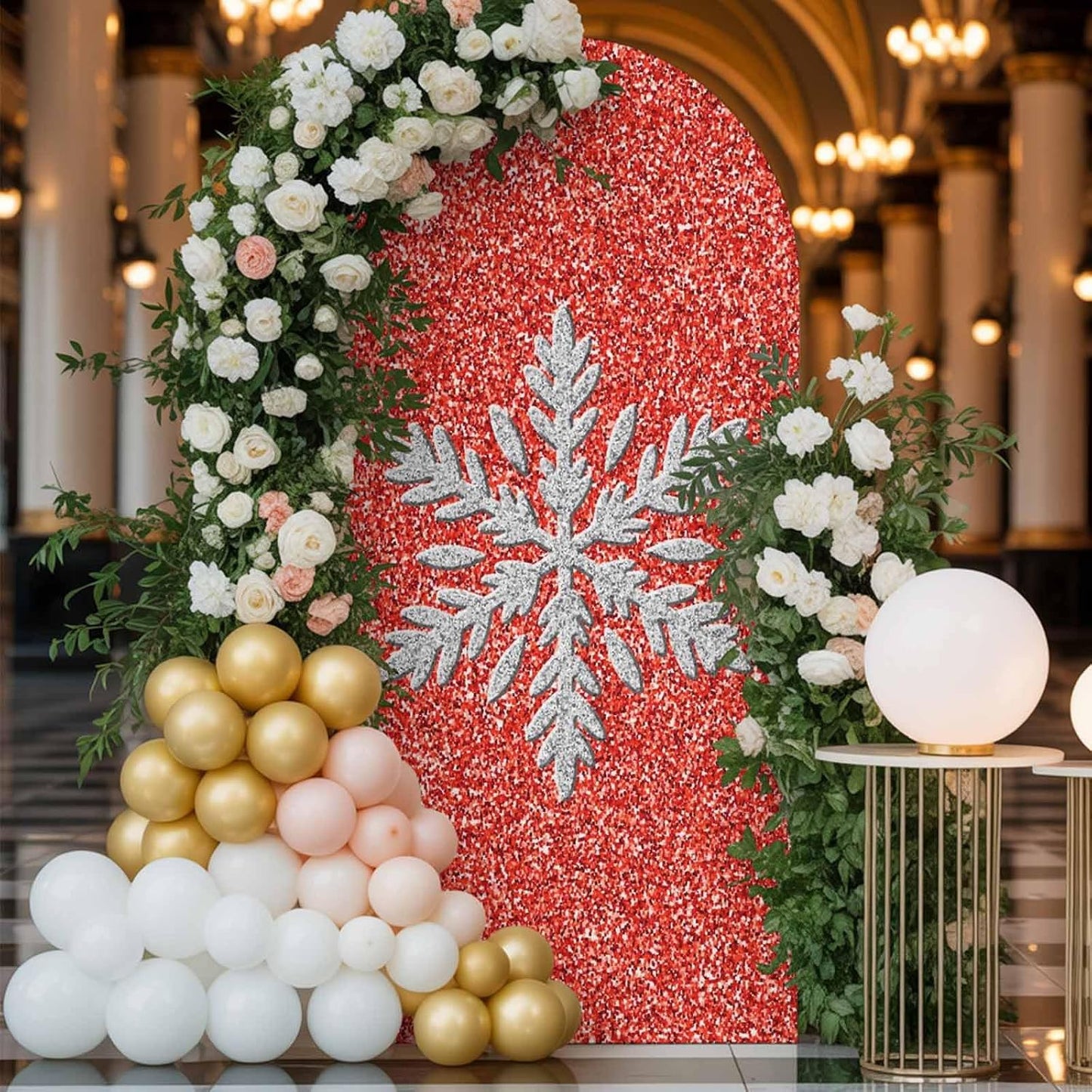 Duskova Living 4 Modern Themed Arch Backdrop Cover FT, Winter Watercolor Sparkling Snowflake Pattern Wedding Arch Cover