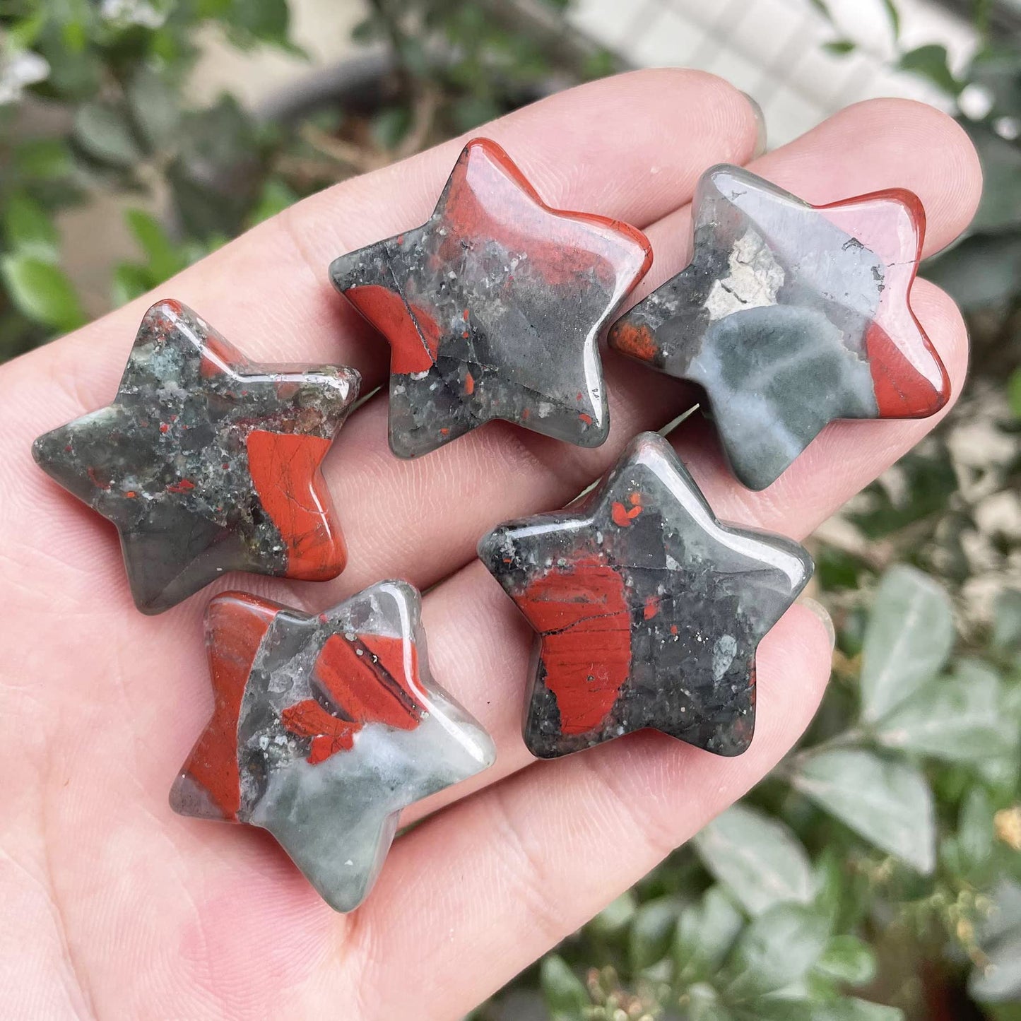 Fekuar Africa Bloodstone Crystal Star Chakra Stones for Reiki Healing Yoga Balance Meditation Polished Mini Pocket Palm Stone 1 Inch (30mm)