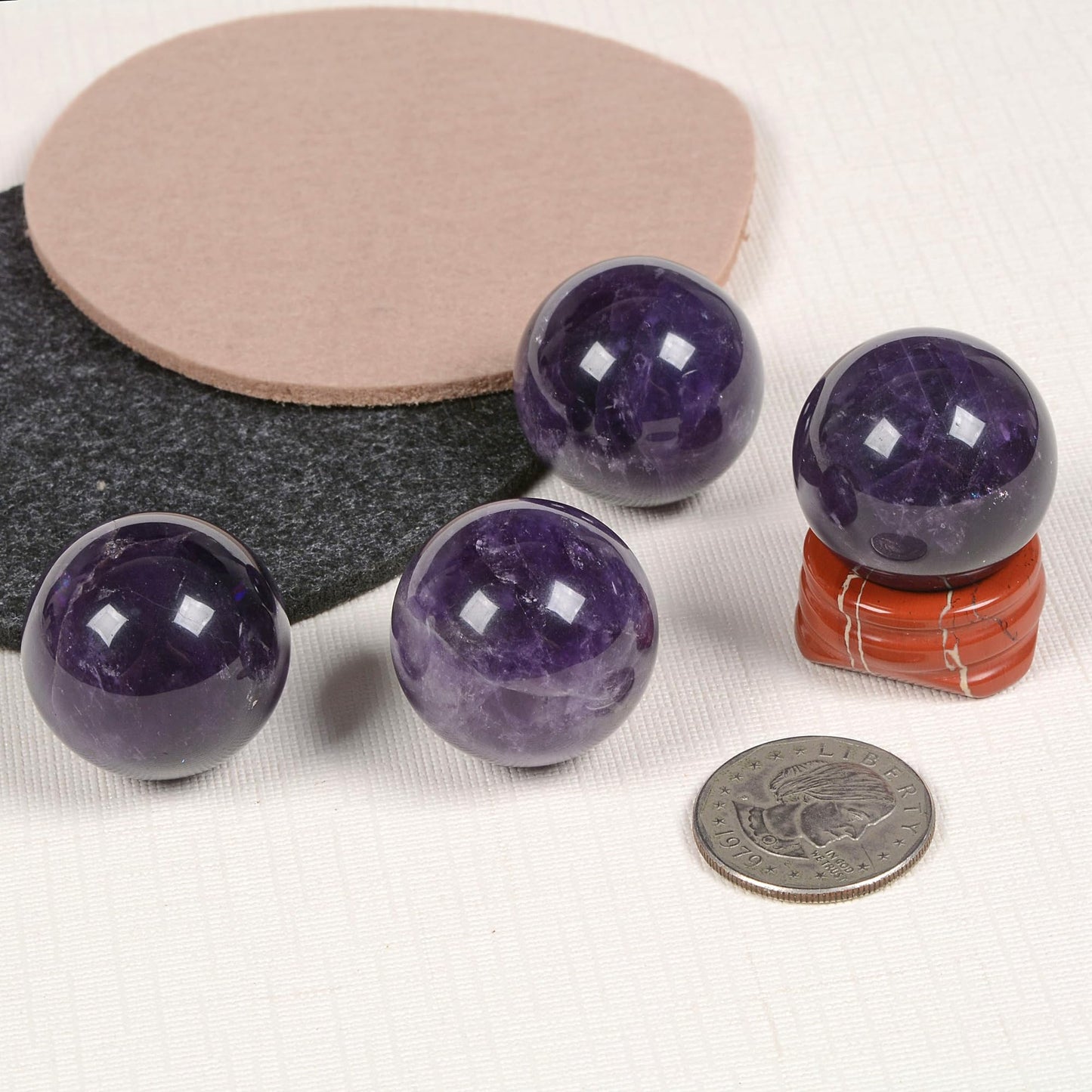 Justinstones Natural Polished Amethyst Sphere with Red Jasper Stand – Handcrafted Gemstone 30mm Ball for Energy Healing, Meditation, and Home Décor
