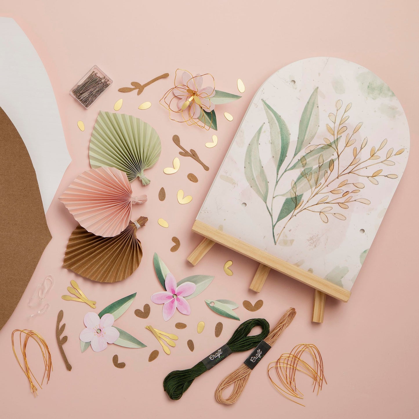 Craft Crush DIY String Art Craft Kit - Floral Interior Design DIY Activity for Teens & Adults - Complete String Art Kit with Embroidery Thread, Foam Canvas, Metal Pins, Wooden Easel - Ages 13+