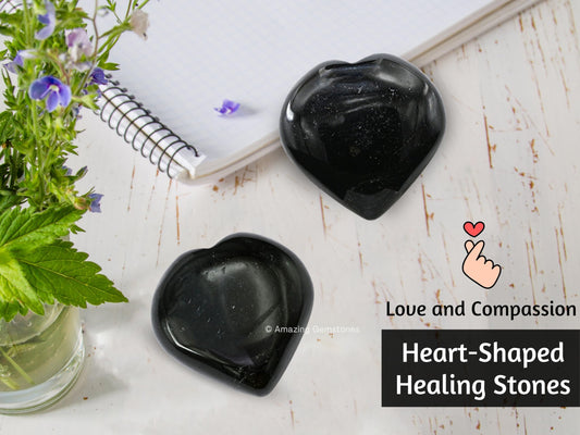 Amazing Gemstone Natural Black Tourmaline Crystal Heart Palm Stone - Pocket Massage Worry Stone for Natural Body Chakra Balancing, Reiki Healing and Crystal Grid