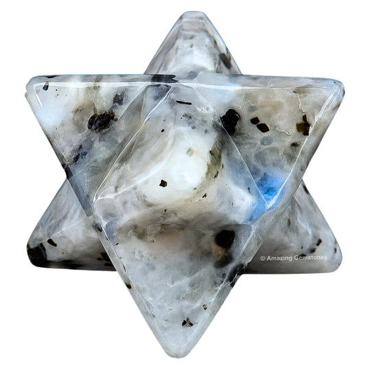 Amazing Gemstone Rainbow Moonstone Merkaba Crystal - 0.75 Inches Metaphysical Merkaba Star for Meditation - Energetic Tetrahedron Crystal and Healing Stones for Spiritual Growth and Healing (15-20mm)
