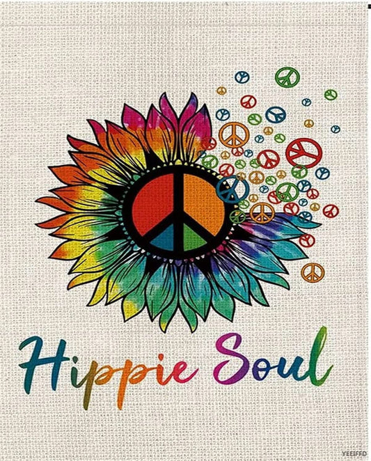 DIY Diamond Painting Full Round Drill Kits for Adults Hippie Soul Spirit Rainbow Sunflower Love and Peace Sign, 12x16 inch