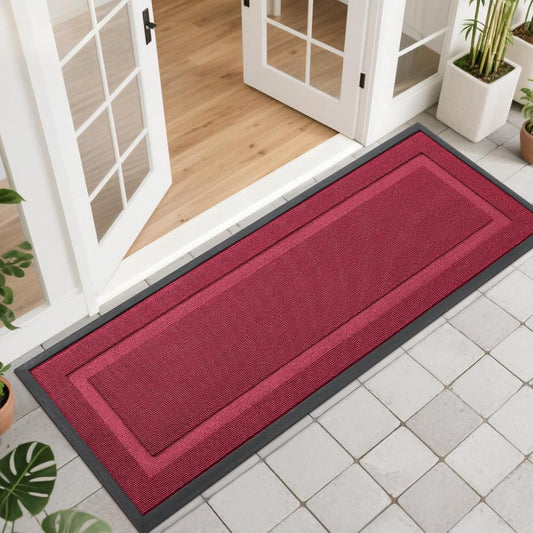 OLANLY Indoor Outdoor Front Door Mat - Waterproof All-Weather Doormat, Easy Clean, 47x17, Burgundy