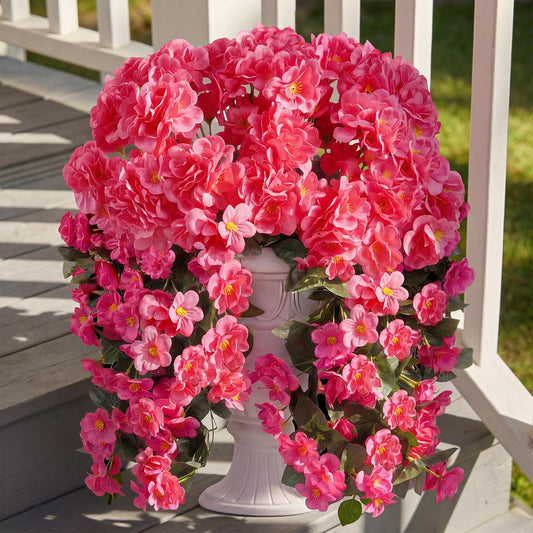 Apexion Artificial 2pcs Geraniums Flowers for Outdoors Haning Planters Realistic Silk Vines UV Resistant for Outside Porch Patio Garden Decor (Hotpink)