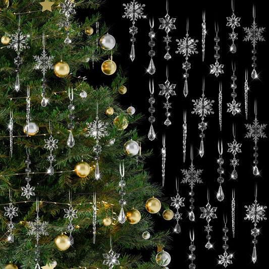 100 Pcs Christmas Tree Decoration Crystal Ornaments Hanging Snowflake Icicle Drop Crystal Christmas Ornaments for Tree Winter Wonderland Party Supplies