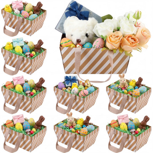 Pinkunn 48 Pcs Basket for Gifts Empty DIY Bulk Party Gift Basket Kit with Handles Market Trays for Packages Wrapping Wedding Party Anniversary Display(Stripes)