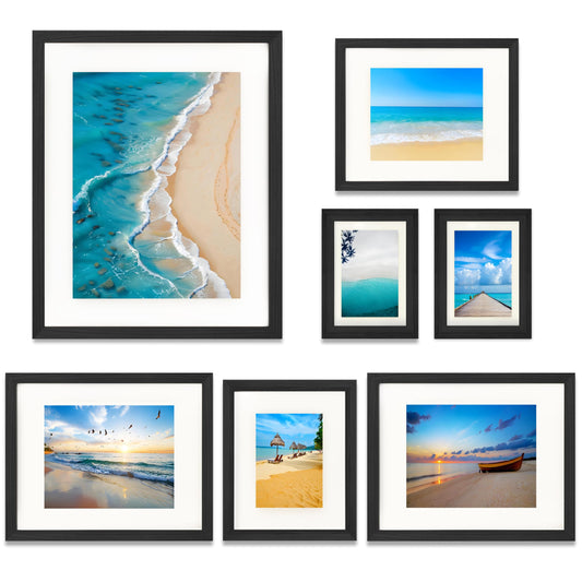 7 Pack Picture Frames Collage Wall Decor, Gallery Wall Frame Set for Wall Mounting or Tabletop Display, Multi Sizes Including 16x20-1, 11x14-2, 8x10-2，5x7-2 Family Photo Frames,Made of Solid Wood，Black