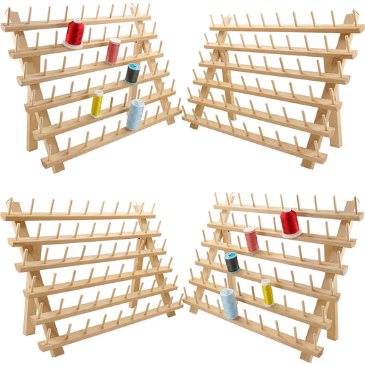 New brothread 4X60 Spools Wooden Thread Rack/Thread Holder Organizer with Hanging Hooks for Embroidery Quilting and Sewing threads