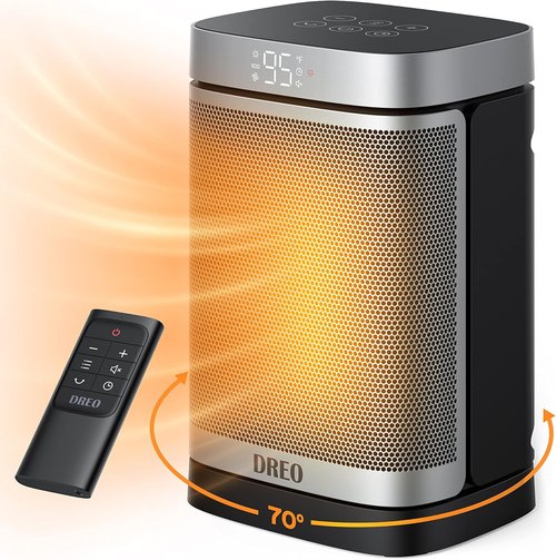 DREO 1500W Portable Electric Space Heater - PTC Ceramic with Remote, 70° Oscillation & 12H Timer
