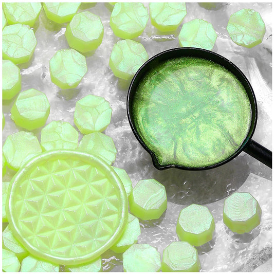 Briartw 1000pcs Octagonal Aurora Wax Sealing Beads - Fluorescent Cyan Pellets with Glitter for Seals (Makes 2.5-3cm Stamp), Color-Shifting Metallic Wax for Letters, Invitations, Wedding Seals