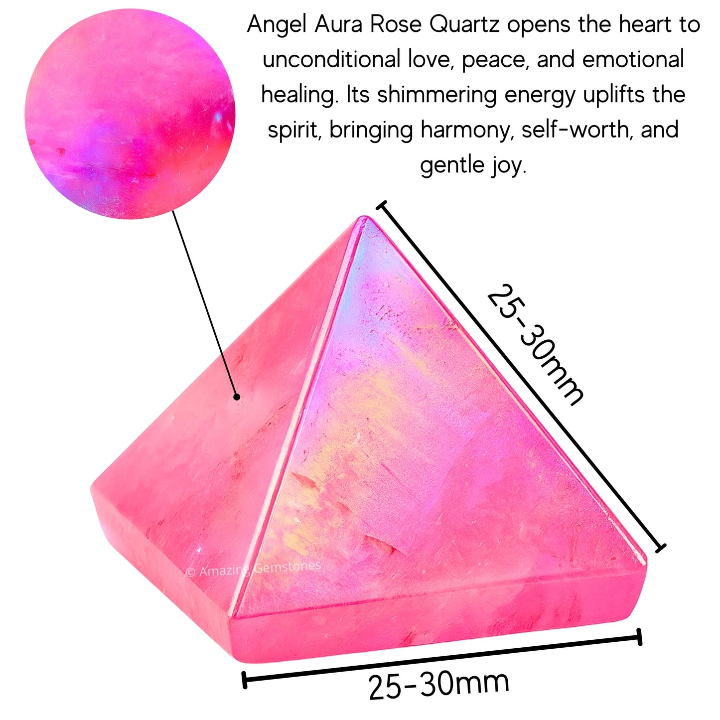Amazing Gemstone Angel Aura Rose Quartz Pyramid Crystal Healing Stones - 1" Great Pyramid Figurine of Natural Stone Pyramid for Meditation, Reiki, Chakra Balancing and Crystal Pyramids Grid