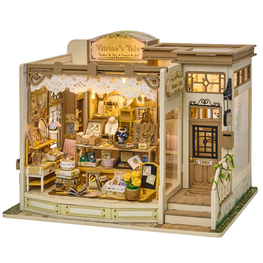 Spilay DIY Miniature House Kit, Vitrine's Tale Miniature Dollhouse Kit with LED Light, Mini House Building Kit Book Nook for Adult, Creative Bookshelf Decoration & Unique Gift