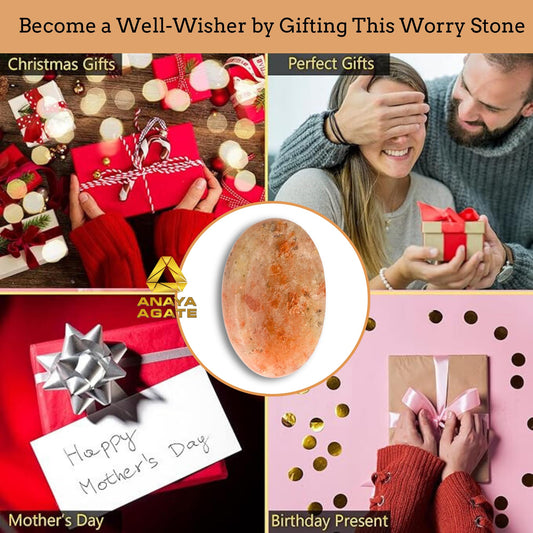 Anaya Agate Sunstone Worry Stones Certified Crystal Thumb Worry Stone for Anguish, Relaxing and Soothing Balance Stones for Meditation, Stress Relief Crystals and Healing Stones for Men, Women