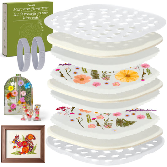Caydo Microwave Flower Press Kit for Pressed Flower Art, 9" 2 Layers Portable Quick & Easy Flower Pressing Kit with Resusable & Washable Cloth, Color Retention Flowers Preservation for Craft Projects