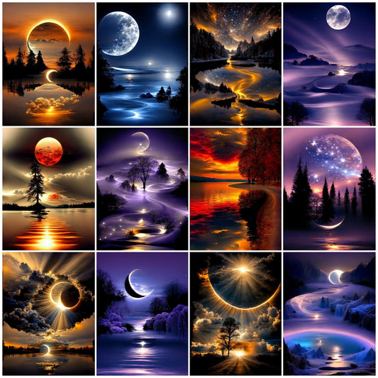 12 Pack Diamond Painting Kits for Adults, Moon Landscape 5D Diamond Art for Adult Beginners,Bulk DIY Full Drill Round Gem Paintings Dot Art Sets,Home Wall Decor 9.8x13.8 Inch