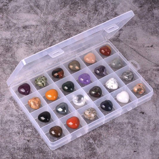 All Natural 20mm Mini Puffy Heart Assorted Gemstone Healing Crystal Pocket Stone Rock Collection Box (Pack of 24)