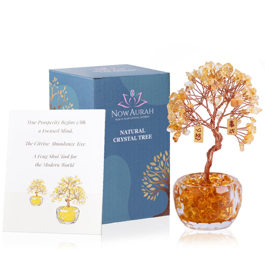 Now Aurah Citrine Crystal Ornament Handmade Gemstone Tree for Desk Decor Feng Shui Money Tree Attracts Wealth & Positive Energy. Thoughtful Gift for Women &Men