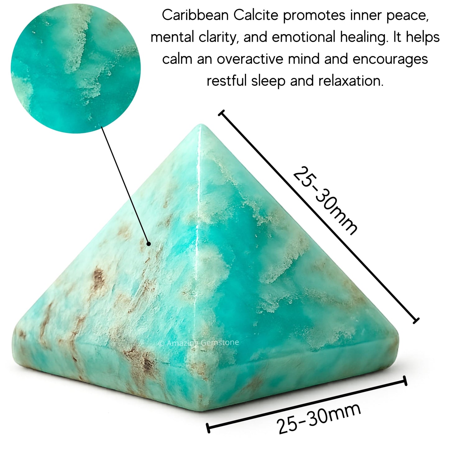 Amazing Gemstone Caribbean Calcite Pyramid Crystal Healing Stones - 1" Great Pyramid Figurine of Natural Stone Pyramid for Meditation, Reiki, Chakra Balancing and Crystal Pyramids Grid
