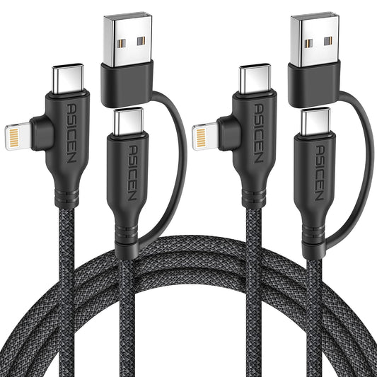 ASICEN 100W 2 2 Cable,6ft 90Lightning 5A 2,Multi PD in Multi Charging Braided USB C to Cable Fast Charging with USB A/C