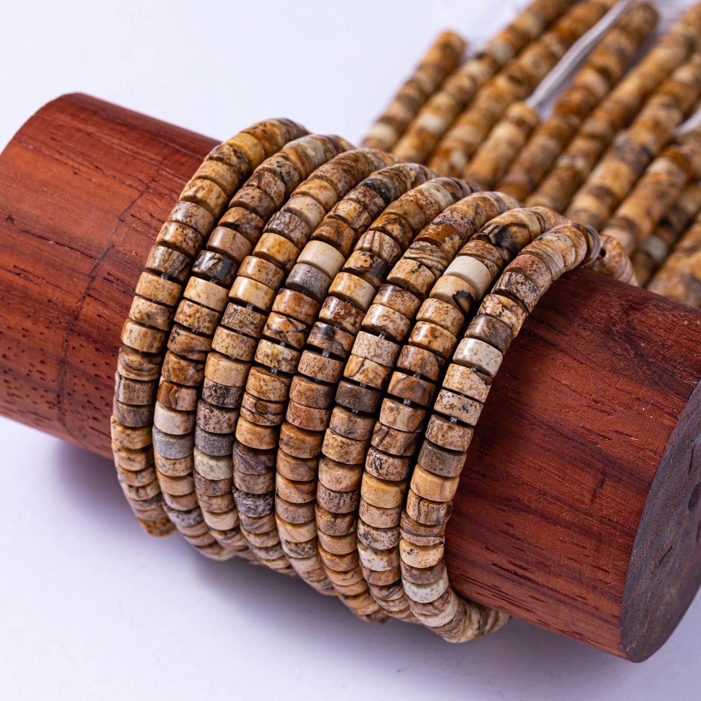 Natural Blown Picture Stone Spacer Beads 6x3mm 38cm/str Flat Round Loose Semi Gemstone Caps for Making Bracelets Necklace