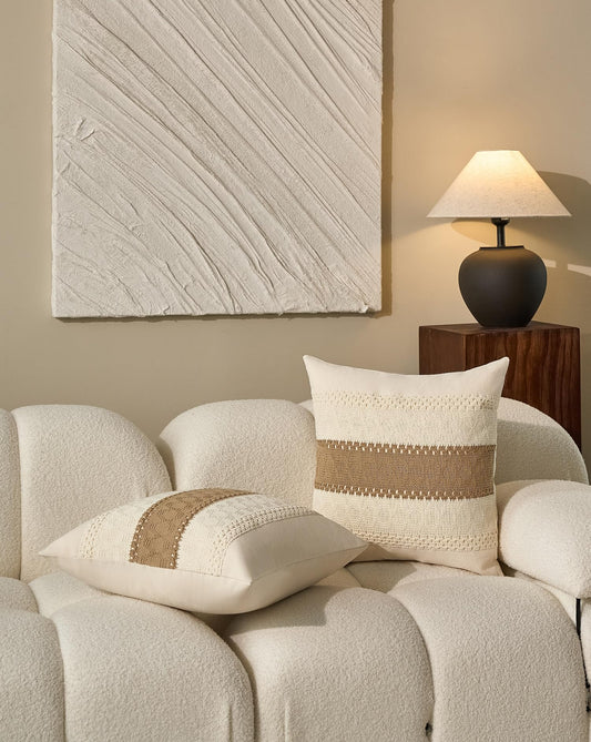 TASJZJZXS Set of 2 Tan Boho Throw Pillow Covers 20x20 Inch, Soft Farmhouse Decorative Couch Pillow Cases Cushion Covers for Living Room Bedroom Couch Bed Sofa Chair Home Decor