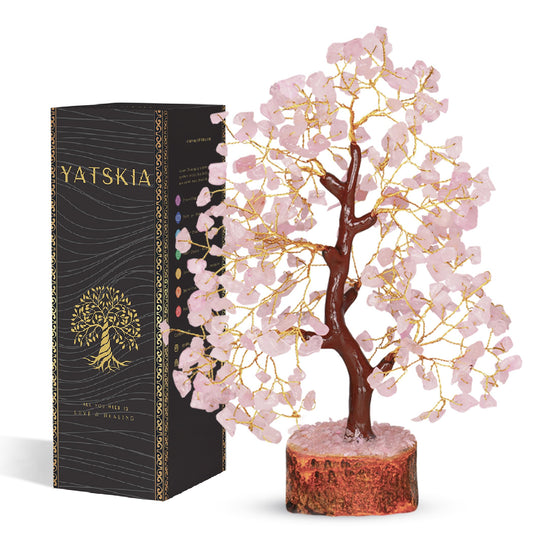 YATSKIA Rose Quartz Tree - Quartz Crystal Tree for Positive Energy - Birthday Gifts for Women - Feng Shui Decor - Gemstone Home Decor - Pink Desk Accessories