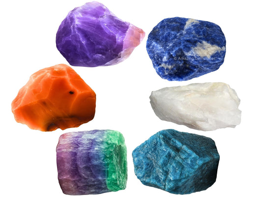 Amazing Gemstone Crystals for Studying Students Success Manifestation, Set of 6 Amethyst, Sodalite, Carnelian, White Agate, Fluorite and Apatite Healing Crystals and Stones