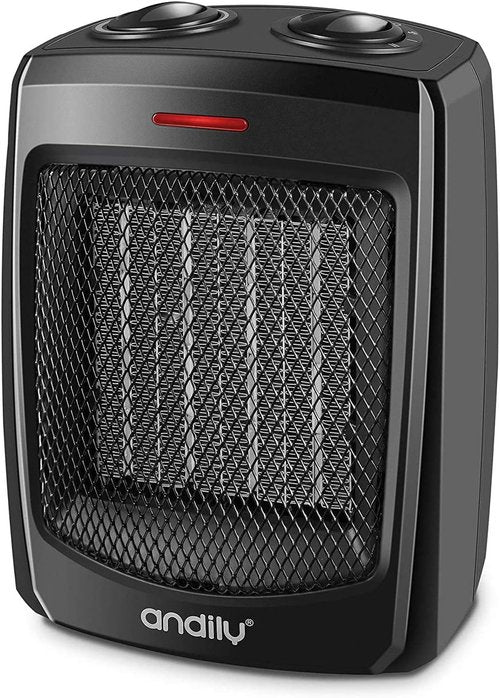 andily Space Heater Electric Heater for Home and Office Ceramic Small Heater with Thermostat, 750W/1500W (Classics black)