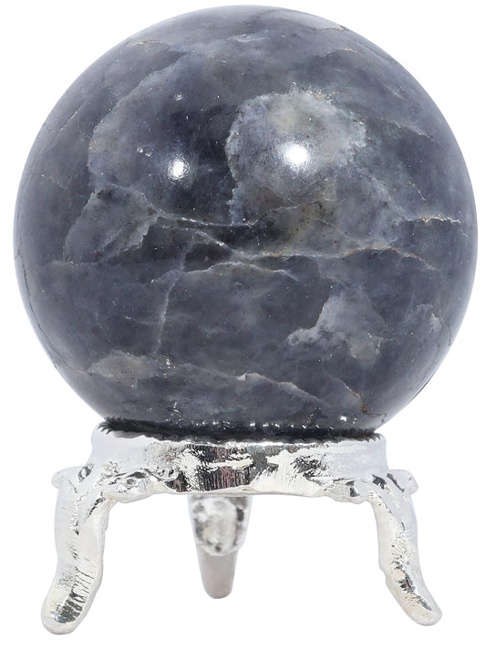 Crocon 45mm Iolite Stone Sphere Ball with Metal Stand 1400+ Carats Gemstone Ball Healing Sphere Sculpture Figurine for Fengshui Divination Home Decoration Photography Crystal Sphere