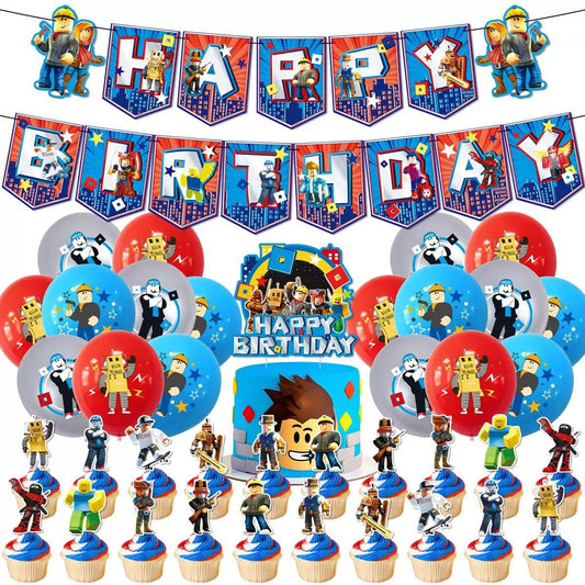 Set 58 Pcs Video Game Birthday Party Decorations Kit, Game Themed Birthday Party Supplies for Gamer Fans Cake Cupcake Topper Banner Balloons