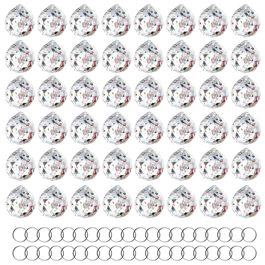 HDCRYSTALGIFTS 48pcs Clear Faceted Crystal Ball Prism 1.2"/30mm Glass Prism Sun Shine Catcher Rainbow Pendants Maker, Hanging Crystals Prisms for Windows Home Decor