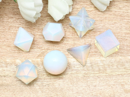 Crocon Opalite 7Pcs Platonic Solids Crystal Geometry Set, Platonic Solids Sacred Geometric Stones for Meditation Reiki Balancing Healing Chakra Stone Cleansing Spiritual Good Luck (15-20 mm)