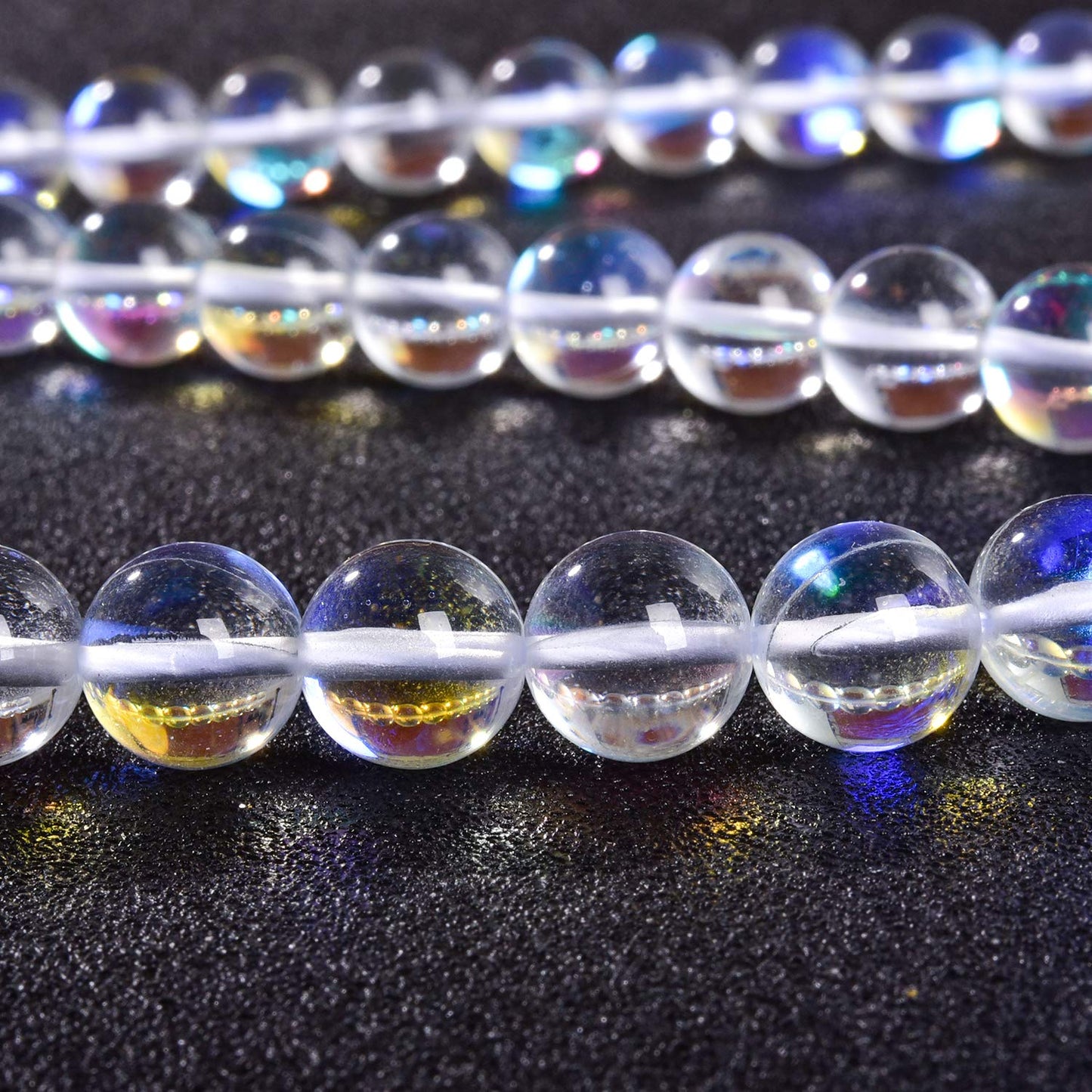 Asingeloo 38PCS 10mm White Angel Aura Round Gemstones Polished Mermaid Aura Moonstone Beads Smooth Stone Loose Beads Crystal Quartz for DIY Jewelry Making 1 Strand 15”