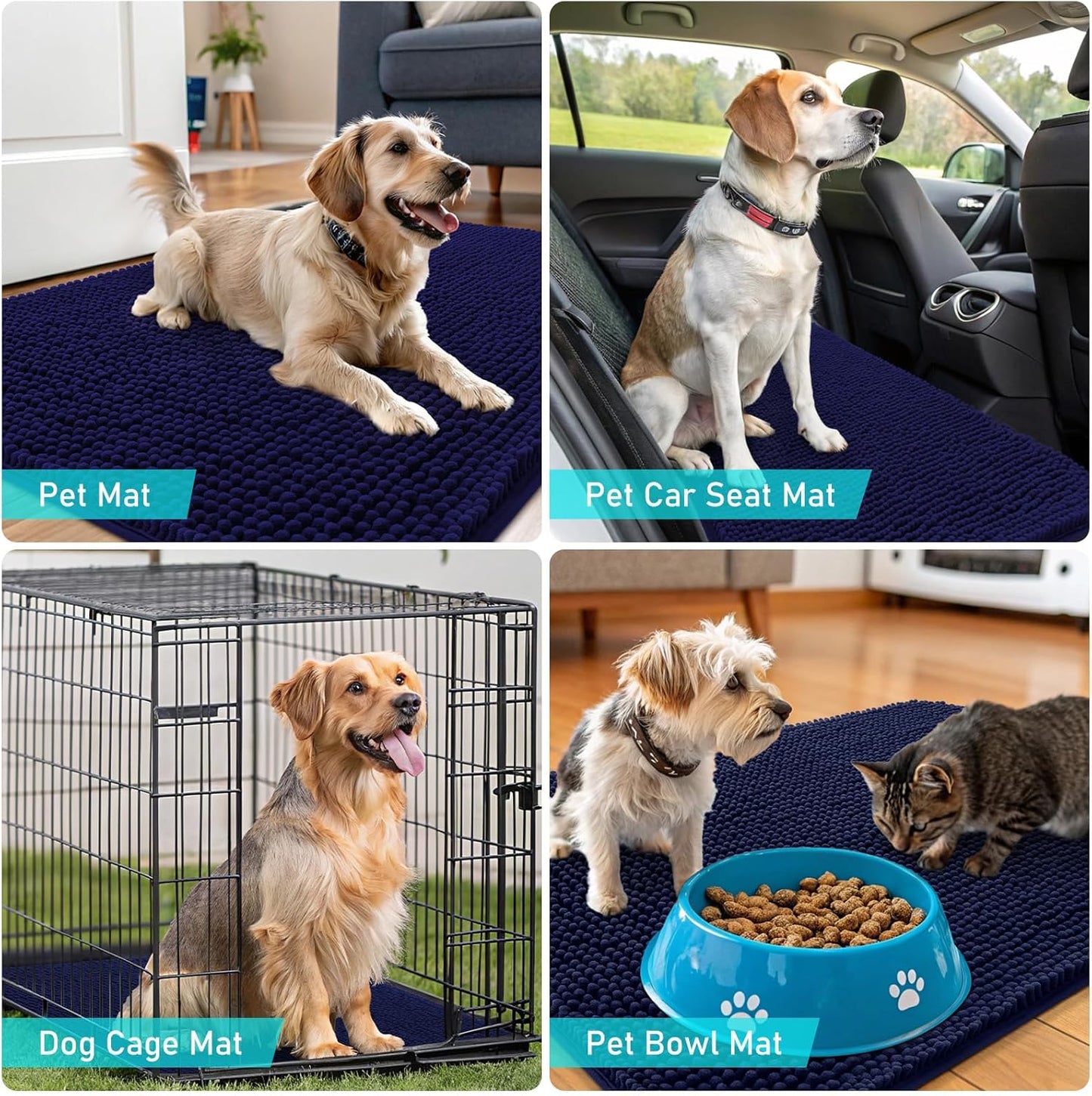 OLANLY Dog Door Mat - Absorbent Non-Slip Washable Chenille Mat for Muddy Paws | 54x32, Navy Blue