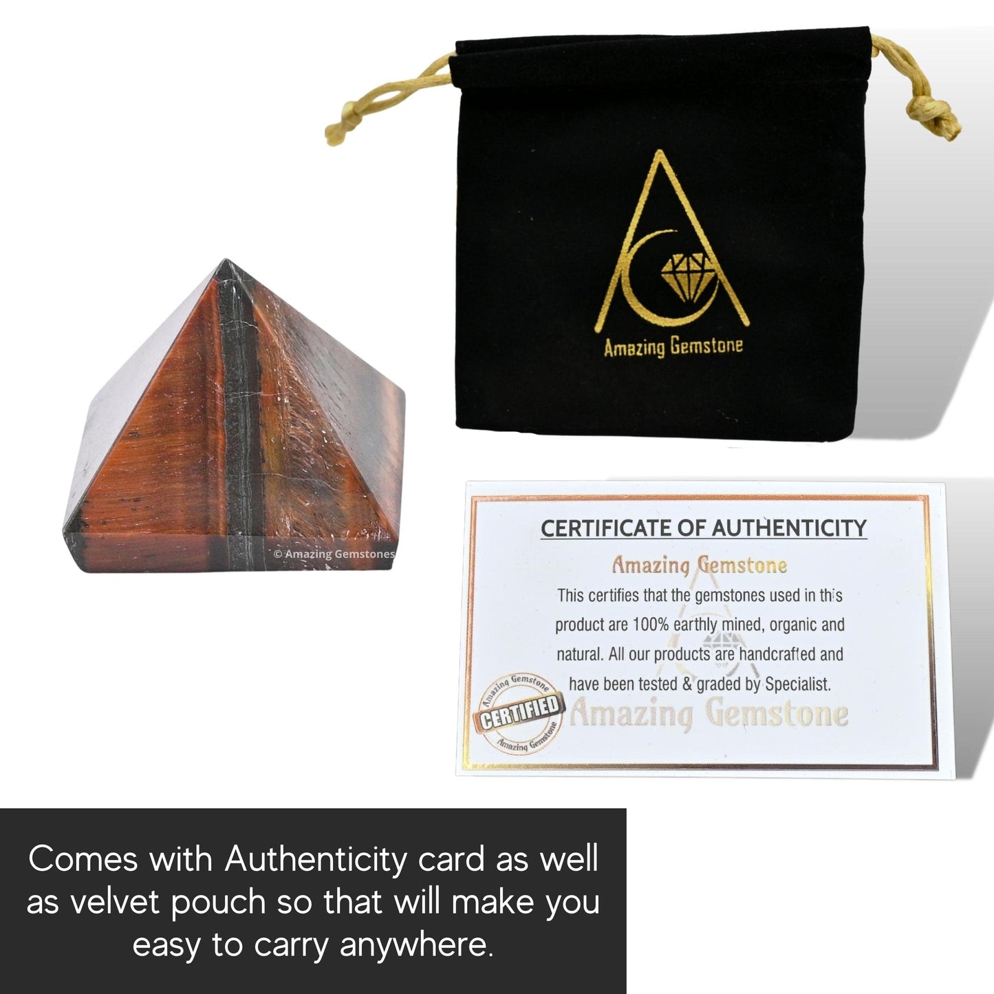 Amazing Gemstone Red Tiger Eye Pyramid Crystal Healing Stones - 1" Great Pyramid Figurine of Natural Stone Pyramid for Meditation, Reiki, Chakra Balancing and Crystal Pyramids Grid