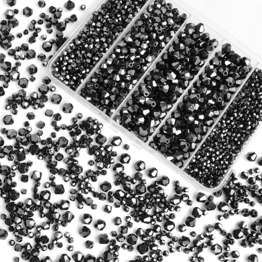 1550PCS Bicone Crystal Glass Beads Set for Jewelry Making, 3mm 4mm 6mm 8mm Sparkling Faceted Beads Sorted by Size for Bracelets, Necklaces, Suncatchers & DIY Crafts(Black)