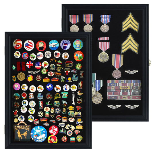 Large 19 X 14 Pin Display Case Medal Shadow Box with 98% UV Protection for Military Medals, Beach Tags, Jewelry Pins, Pin Gift, Insignia Ribbons Memorabilia Black Finish