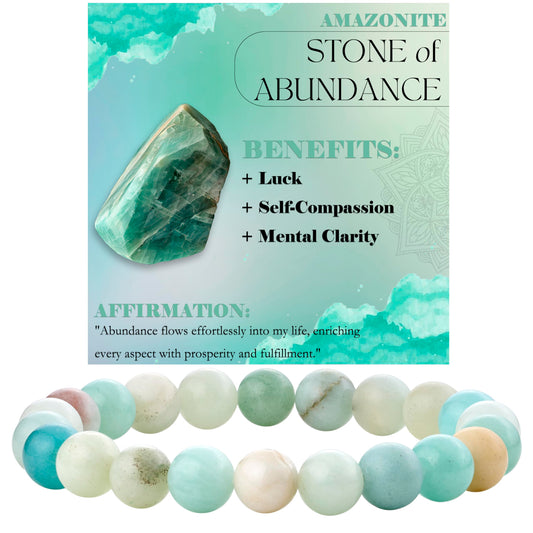 Amazonite - Abundance - 8mm Beaded Bracelets for Women Handmade Semi Precious Natural Stone Stretch Elastic Jewelry Yoga Protection Gifts