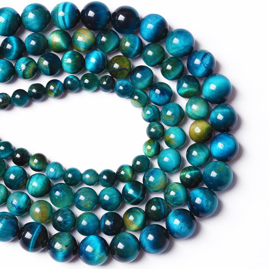 10mm 36PCS Peacock Blue Tiger Eye Stone Beads Natural Crystal Spacer Loose Beads for Jewelry Making DIY Bracelet Semi Precious 1 Strand 15 inches