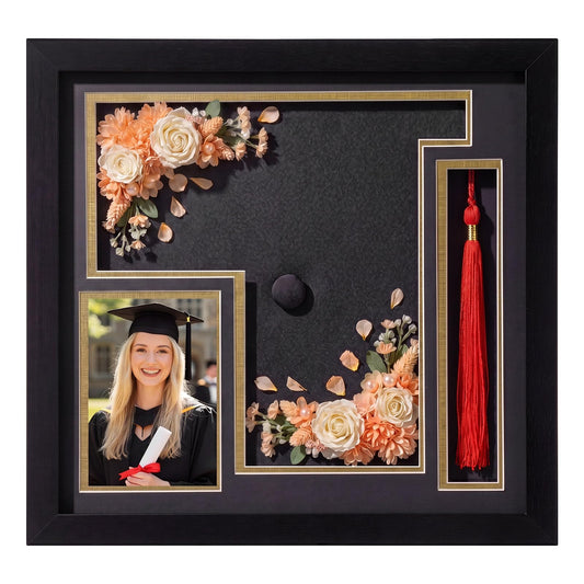 Sliner 2026 Graduation Shadow Box Frame 12.5 x 13 Inch Display Case with Acrylic Window for 3 x 5 Photo Grad Cap Tassel Wood Graduation Cap Frame for 2026 Graduates Tabletop Wall Display Party Gift