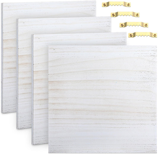 DoubleFill 4 Pcs Washed Blank Wooden Signs, 12 x 12 x 0.6 Inch Blank Signs for Crafts, Rustic Wood Canvas, Wooden Plaque, Wood Planks for Crafting Wall DIY Projects Gift Making(White)