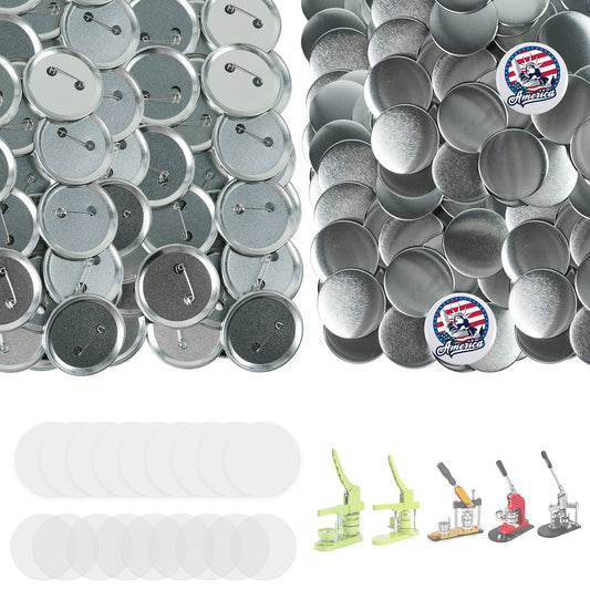 Onemorello 200 Sets Button Maker Supplies, 58mm / 2.28 inch Button Supplies Buttons Parts, (Approx. 2.25 inch) Metal Blank Badge Parts with Blank Paper for Buttons Maker Machine Pin Maker Press