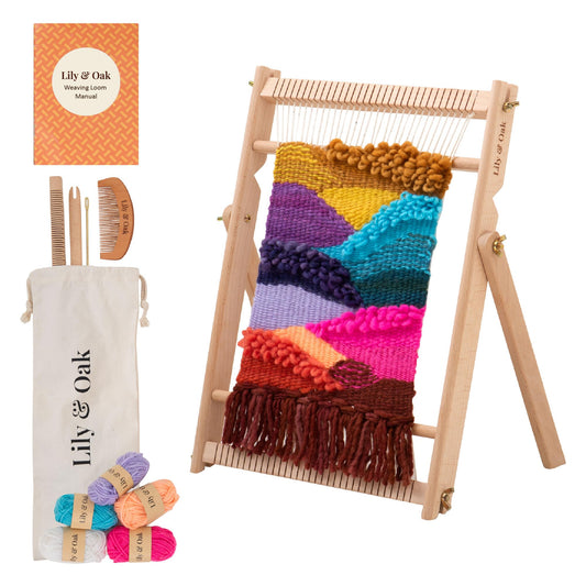 Lily & Oak Weaving Loom for Adults & Kids - Weaving Loom Kit | Beginner-Friendly Table Loom & Lap Loom with Yarn, Tools & Instructions | Wooden Loom for Multicraft Projects (15.8 x 11.8 inches)