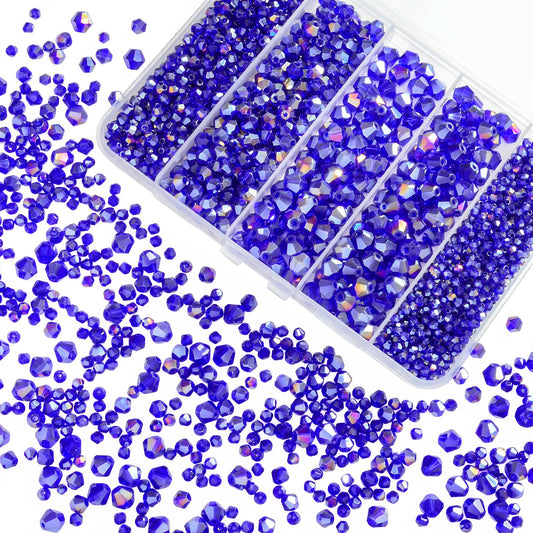 1550PCS Bicone Crystal Glass Beads Set for Jewelry Making, 3mm 4mm 6mm 8mm Sparkling Faceted Beads Sorted by Size for Bracelets, Necklaces, Suncatchers & DIY Crafts(AB Blue)