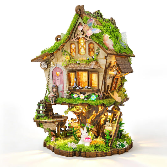 LORENOOK Book Nook Kits for Adults, DIY Miniature House with Warm LED Lights, Fantasy Treehouse Booknook, Bookshelf Decor Gifts for Friends - Rowan's Tree House