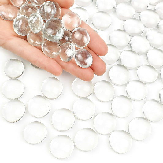 ARSUK Flat Glass Marbles, (2 LBS) Clear Glass Beads for Vases Fillers Decorative Stones, Gems, Fish Tank Rocks, Table Scatter, Glass Pebbles for Vases, Centerpieces Wedding Décor (200pcs,0.7–0.8")