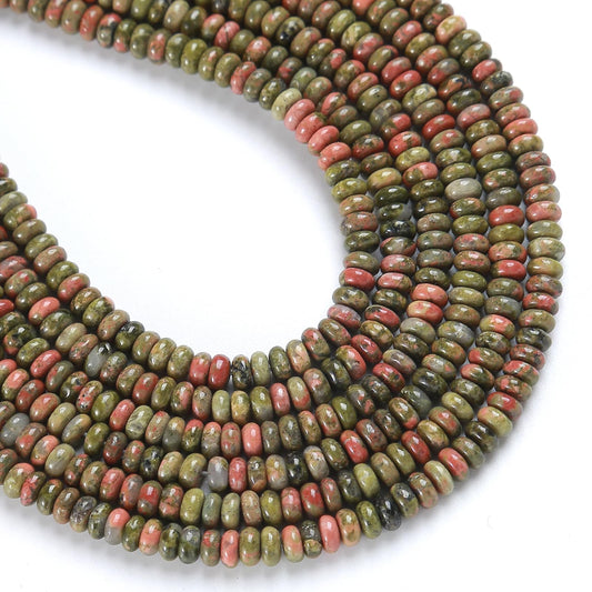 150PCS 2x4mm Natural Unakite Stone Rondelle Beads Abacus Disk Stone Beads Round Loose Spacer Gemstone for DIY Bracelet Necklace Jewelry Making