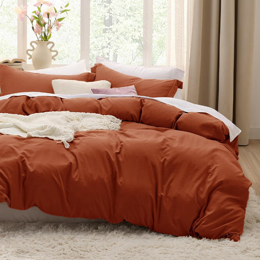Bedsure Terracotta Duvet Cover Set - Extra Soft Cotton-Like Polyester, Full Size 3 Pieces, 80x90 Inches with Zipper Closure & 2 Pillow Shams