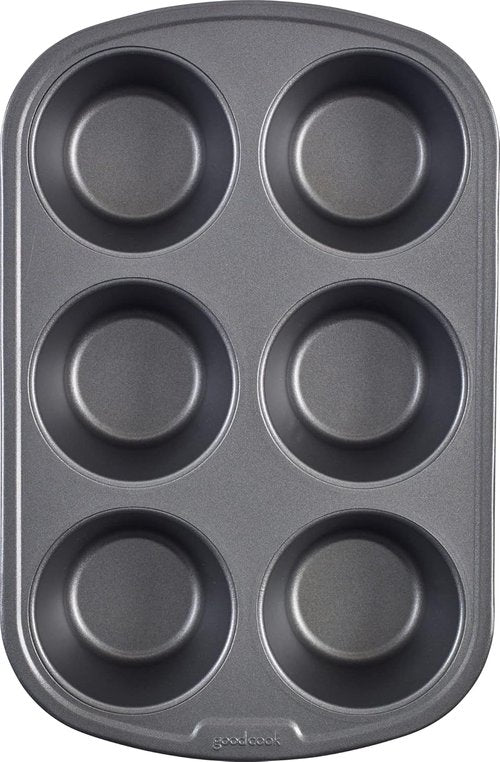 GoodCook Jumbo Texas Muffin Pan - Nonstick Steel, 6-Cup Capacity, Gray | Pack of 12